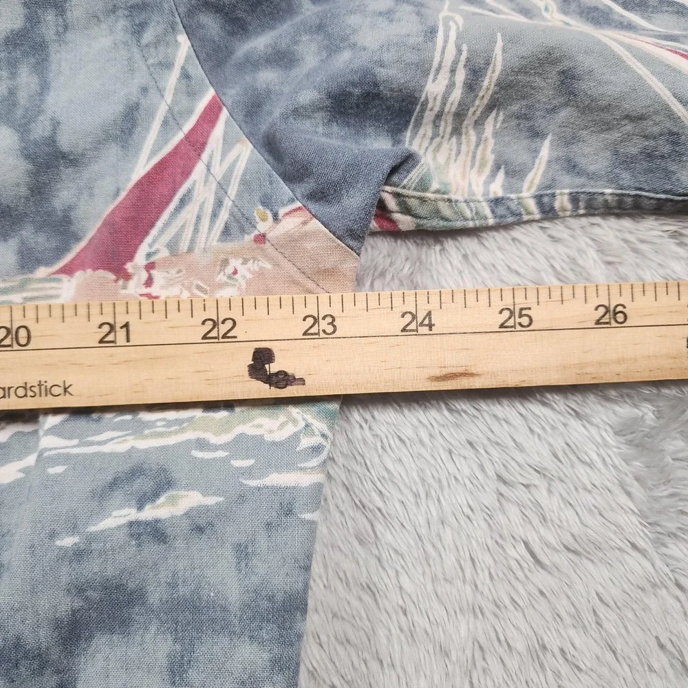 Ralph Lauren Vintage Camp Shirt Mens Medium Blue Loop Sailing Boats Hawaiian AOP